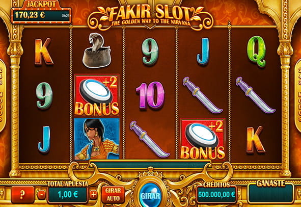 Juego de la tragaperras Fakir Slot de Gaming1 con 5 rodillos y 3 filas.