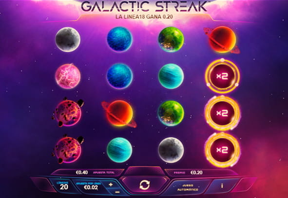 Tablero de la slot Galactic Streak desarrollada por Playtech.