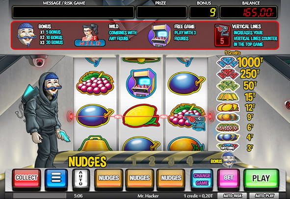 Juego de la slot Mr. Hacker con 3 rodillos y una línea de pago.