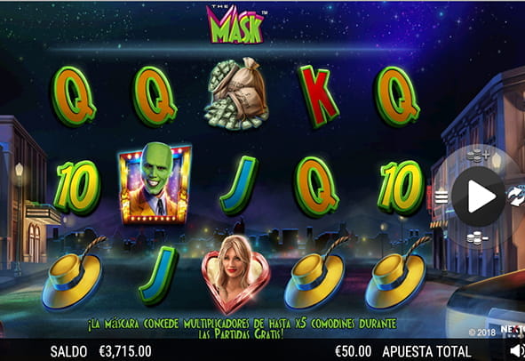 Tablero de la slot The Mask con sus 5 rodillos y 3 filas.