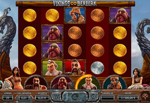 Tablero de la slot Vikings go Berzerk con sus 5 rodillos y 4 filas.