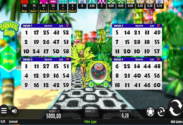 Vista previa de un juego de bingo online en modo demo.