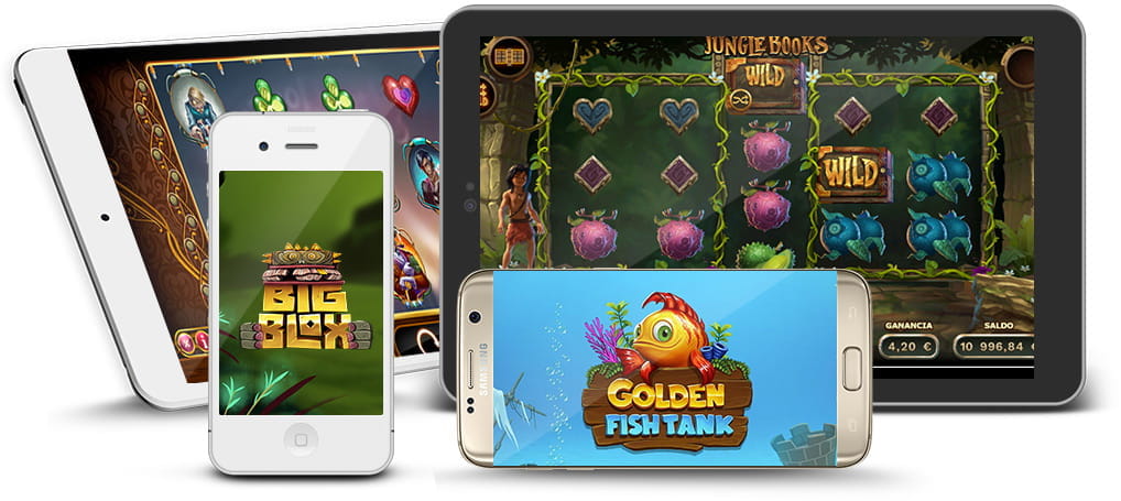 Tablets y teléfonos móviles con algunas de las tragaperras de Yggdrasil para casinos.