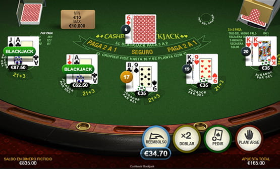 Juego demo del Cashback Blackjack en un casino online español.