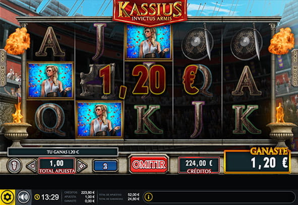 Pantalla de la slot Kassius de Gaming1 durante una partida en la versión demo.