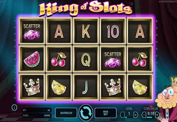 Los cinco rodillos de King of Slots y el simpático rey que sigue las jugadas