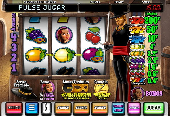 Imagen de la pantalla de juego de la slot La Máscara de Oro de MGA. 