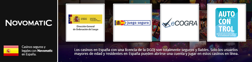Infografía con los logos de Novomatic, la DGOJ, JugarBien.es, Juega Responsable y AutoControl.