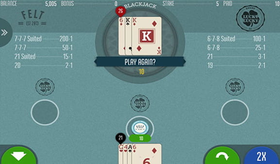 La imagen muestra el tablero del juego Lucky Lucky Blackjack.