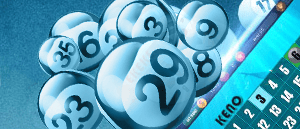 Se muestra parcialmente un cartón de keno con las bolas numeradas.