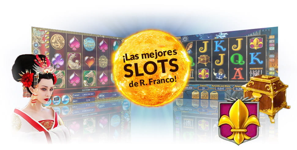 Pantallas de las tragaperras de R. Franco Eastern Dreams y The Iron Mask para casinos online.