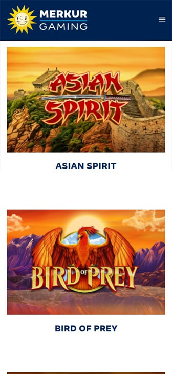 Página de inicio de Merkur Gaming con sus mejores juegos