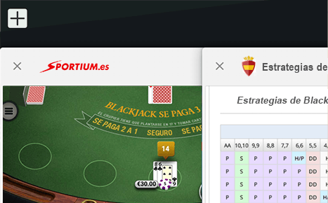 Cambio de pantalla entre app y tabla de estrategias de Blackjack