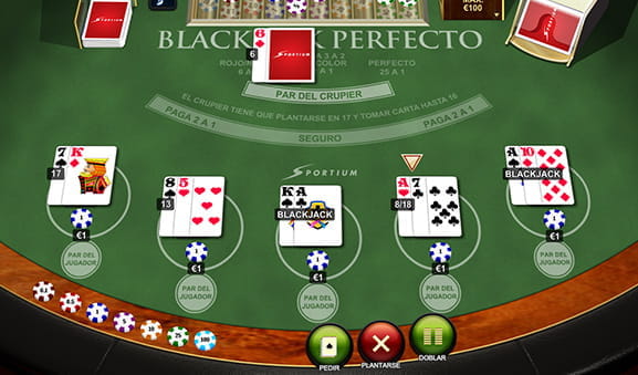Vista general de una partida de Blackjack Perfecto.