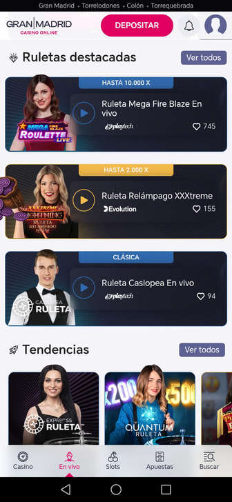Ruletas destacadas en la app móvil de Gran Madrid Casino Online.