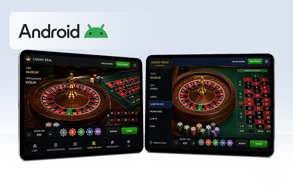 Mesa en un casino con ruleta móvil visualizada en una tablet.