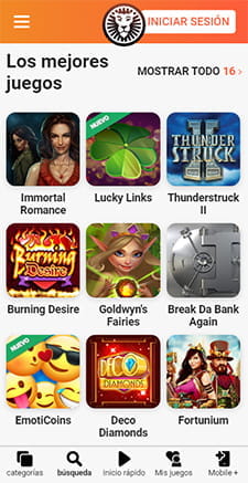Vista general de la app del casino sueco LeoVegas en España para iOS y Android.