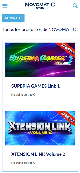 Página de inicio de Novomatic con sus mejores juegos
