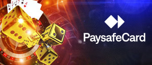 Ficha de casino, dados y el logotipo de paysafecard.