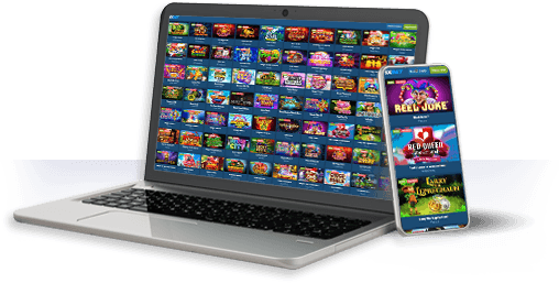 Un ordenador y un móvil con la oferta de juegos de 1xBet.