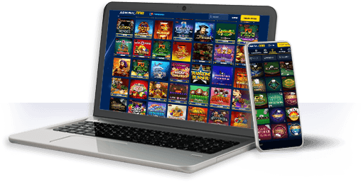 Un ordenador y un móvil con la oferta de juegos de AdmiralBet en la pantalla.