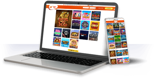 Un ordenador y un móvil con la oferta de juegos de BacanaPlay.