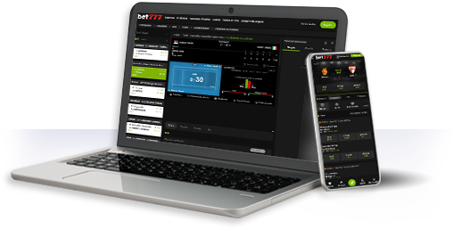 Un ordenador y un móvil con la oferta de juegos de Bet777.