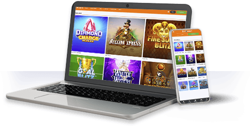 Un ordenador y un móvil con la oferta de juegos de Betsson.