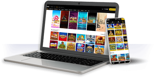 Un ordenador y un móvil con la oferta de juegos de bwin.