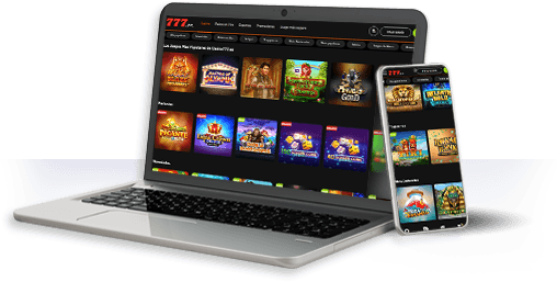 Un ordenador y un móvil con la oferta de juegos de Casino777.