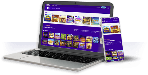 Un ordenador y un móvil con la oferta de juegos de Casumo casino.