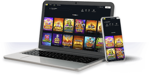 Un ordenador y un móvil con la oferta de juegos de DAZN Bet.