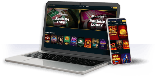 Un ordenador y un móvil con la oferta de juegos de Golden Bull