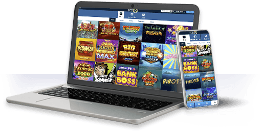 Un ordenador y un móvil con la oferta de juegos de ICE36.