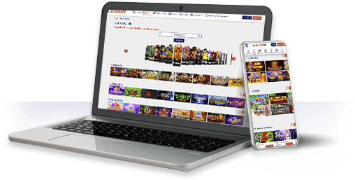 Un ordenador y un móvil con la oferta de juegos de JOKERBET