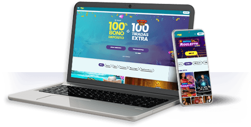 Un ordenador y un móvil con la oferta de juegos de Piñata Casino