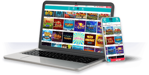 Un ordenador y un móvil con la oferta de juegos de Slingo.