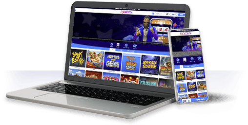 Un ordenador y un móvil con la oferta de juegos de Spin Genie.