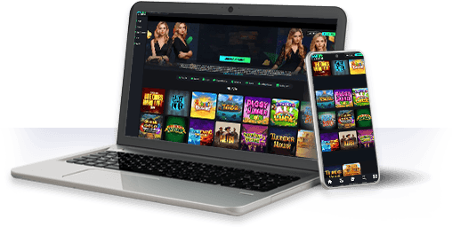 Un ordenador y un móvil con la oferta de juegos de Swift Casino.