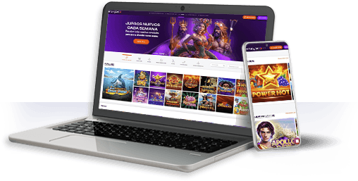 Un ordenador y un móvil con la oferta de juegos de TonyBet.