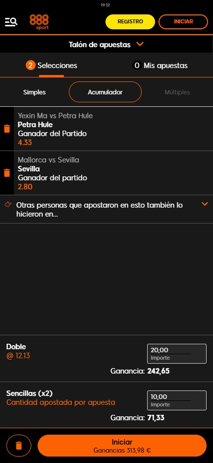 Sección de apuestas combinadas en 888sport.