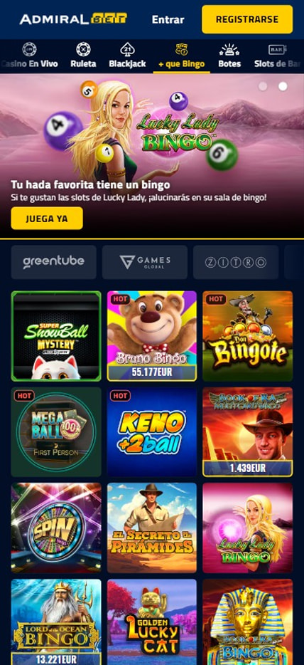 Página de la sección de juegos de vídeo bingo en AdmiralBet.