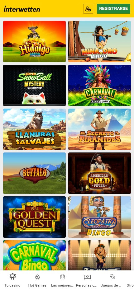 Sección de bingo online en el casino Interwetten.