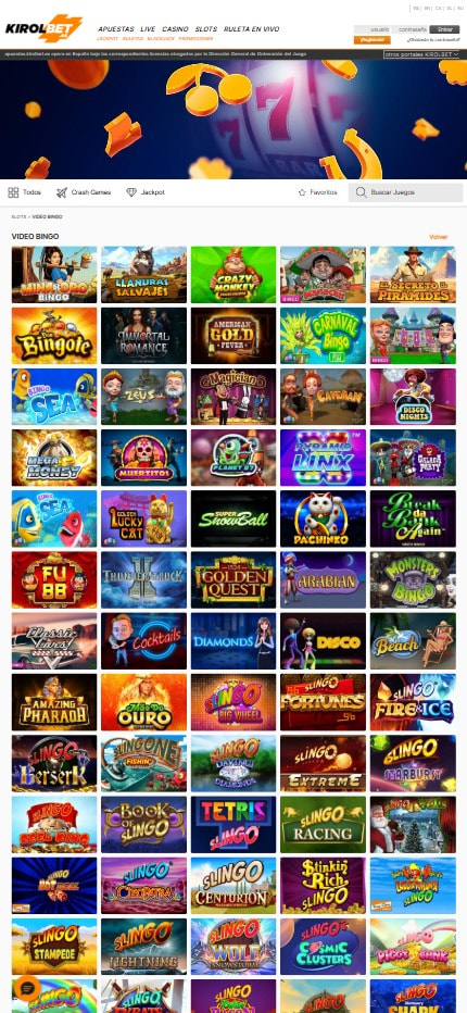 Sección de bingo online en el casino KIROLBET.