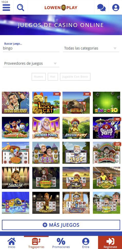 Sección de bingo online en Lowen Play.