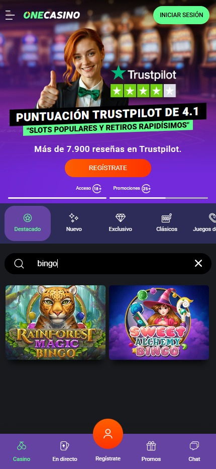 Sección de bingo online en  OneCasino