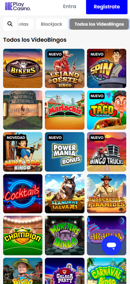 Sección de bingo online en el casino OnePlay Casino.