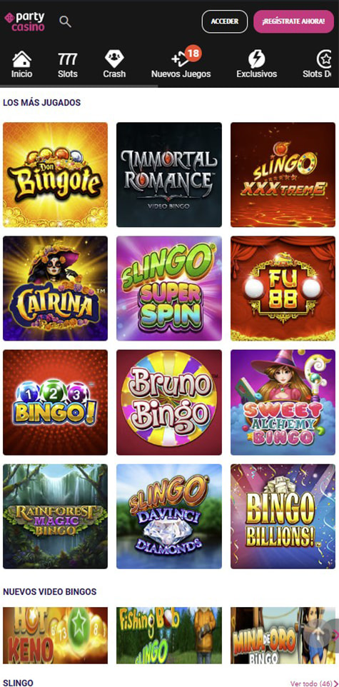 Sección de bingo online en PartyCasino