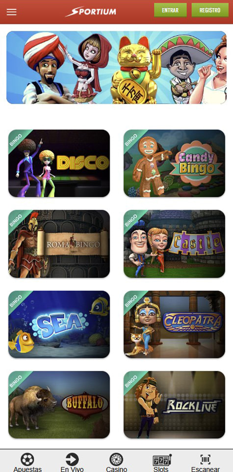 Sección de bingo online en el casino Sportium.