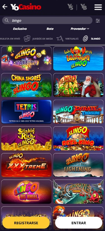 Sección de bingo online en YoCasino